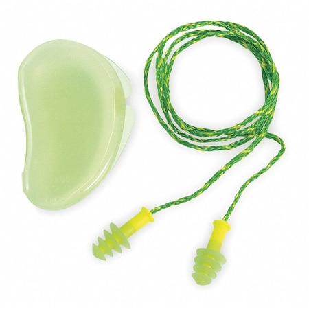 Fusion Reusable Corded Ear Plugs, Flanged Shape, NRR 27 dB, Storage Case, M, Green, 100PK MPN:FUS30S-HP