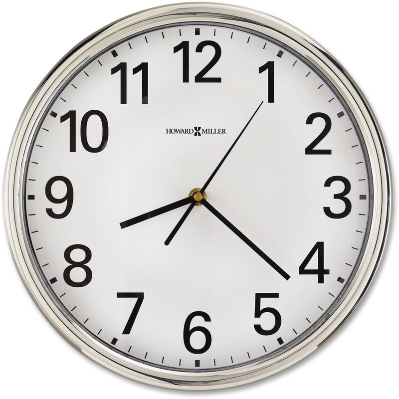 Howard Miller Hamilton Wall Clock - Analog - Quartz - White Main Dial - Silver/Plastic Case - Polished Silver Finish (Min Order Qty 2) MPN:625561