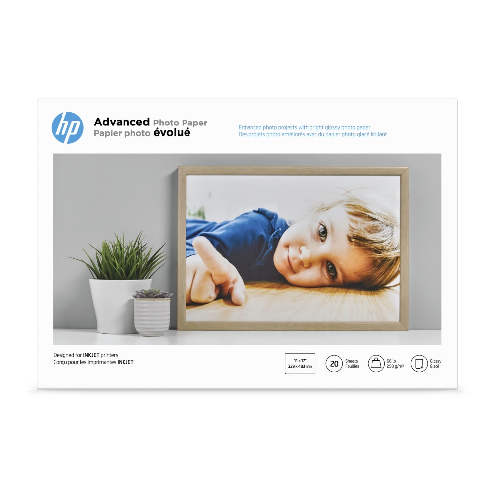 HP Advanced Photo Paper for Inkjet Printers, Glossy, 13in x 19in, 66 Lb., Pack Of 20 Sheets (CR696A) (Min Order Qty 2) MPN:CR696A