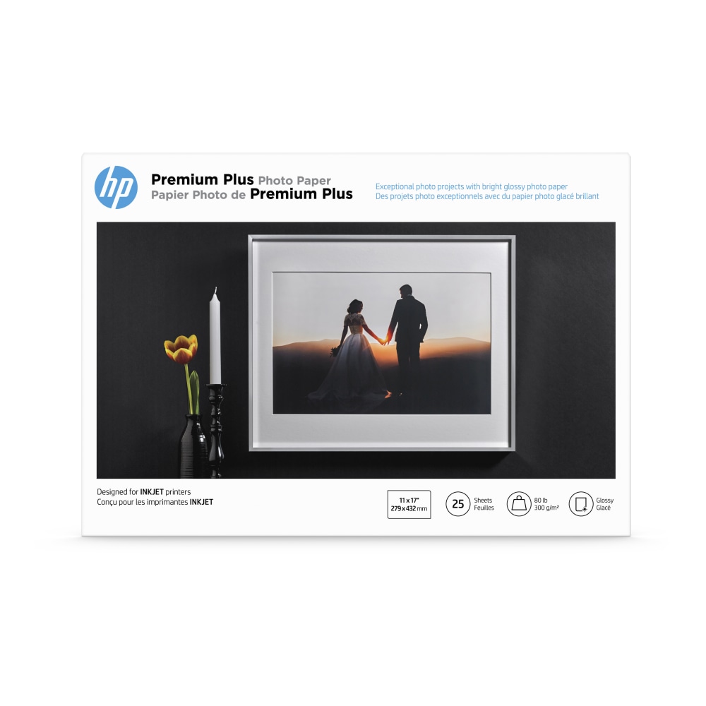 HP Premium Plus Photo Paper for Inkjet Printers, Glossy, Ledger Size (11in x 17)