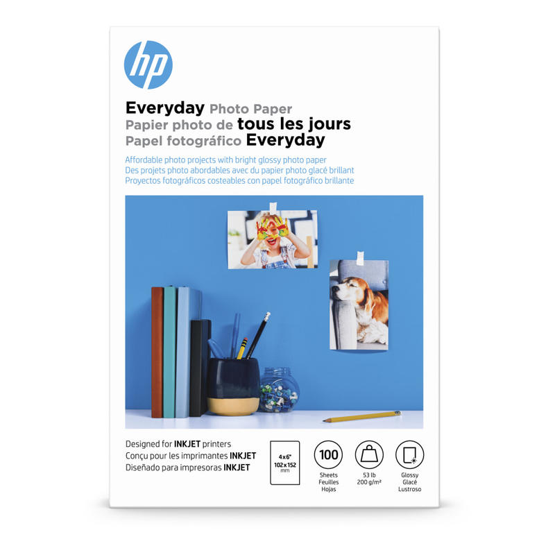 HP Everyday Photo Paper for Inkjet Printers, Glossy, 4in x 6in, 53 Lb, Pack Of 100 Sheets (CR759A) (Min Order Qty 5) MPN:CR759A