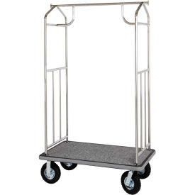Hospitality 1 Source Chrome Transporter Bellman Cart Straight Uprights Black Carpet Black Bumper XDBCEC-BLBL