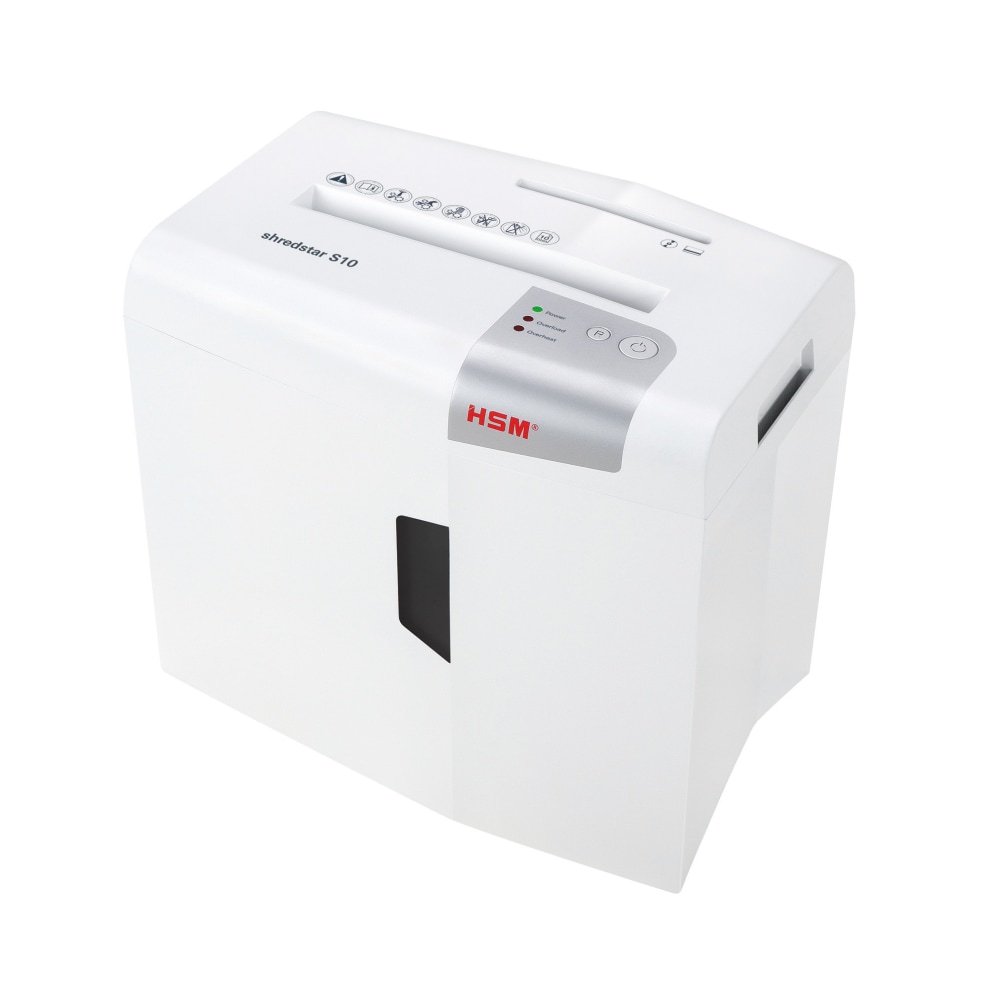 HSM shredstar S10 Strip Cut Shredder - Strip Cut - 10 Per Pass - for shredding CD, DVD, Paper - P-2 - 4.80 gal Wastebin Capacity - White MPN:HSM1042W