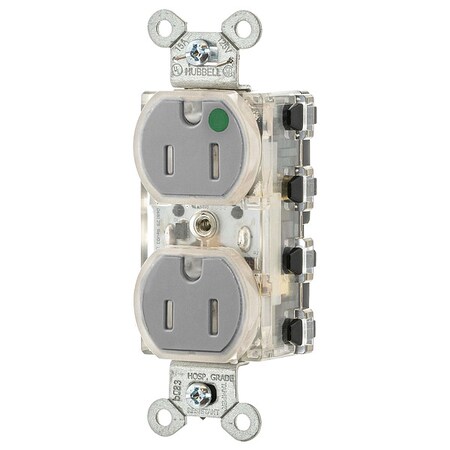 Straight Blade Receptacle, 5-15R, 15 A, 125V AC, 2 Pole, 3 Wire, Flush Mount, Grounded MPN:SNAP8200GYLTR