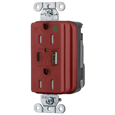 USBReceptacle, 15A, 1/2hp, Rd, Thrmplstc MPN:SNAP8200UACR