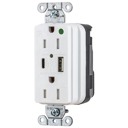 USBReceptacle, 15A, 1/2hp, Wht, Thrmplstc MPN:SNAP8200UACW