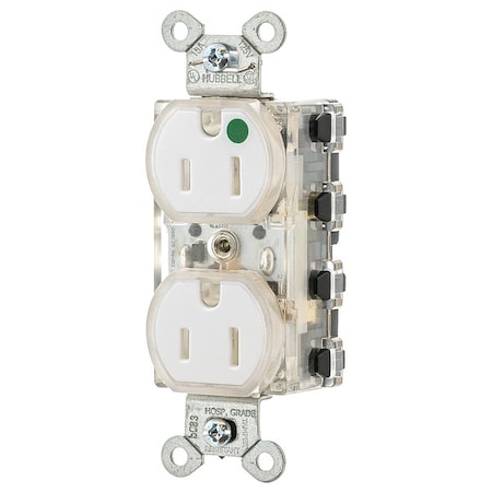 Straight Blade Receptacle, 5-15R, 15 A, 125V AC, 2 Pole, 3 Wire, Flush Mount, Grounded MPN:SNAP8200WLTR