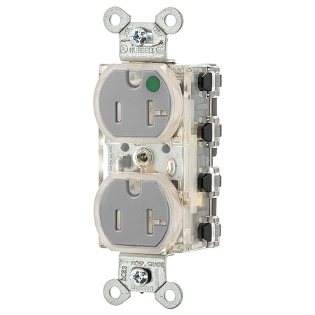 Straight Blade Receptacle, 5-20R, 20 A, 125V AC, 2 Pole, 3 Wire, Flush Mount, Grounded MPN:SNAP8300GYLTR