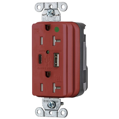 USBReceptacle, 20A, 1/2hp, Rd, Thrmplstc MPN:SNAP8300UACR