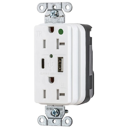 USBReceptacle, 20A, 1/2hp, Wht, Thrmplstc MPN:SNAP8300UACW