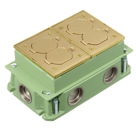 Electrical Box, 36.5 cu in, Floor Box Type, 2 Gangs, Brass, Rectangular Shape MPN:FB4233