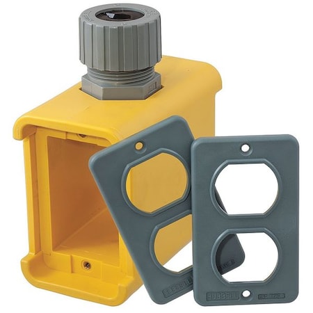 Portable Outlet Box, 2 Gangs, 1 in Hub Size, 2 Inlets, 5 in L, 2.77 in W, Thermoplastic, Yellow MPN:HBL3000