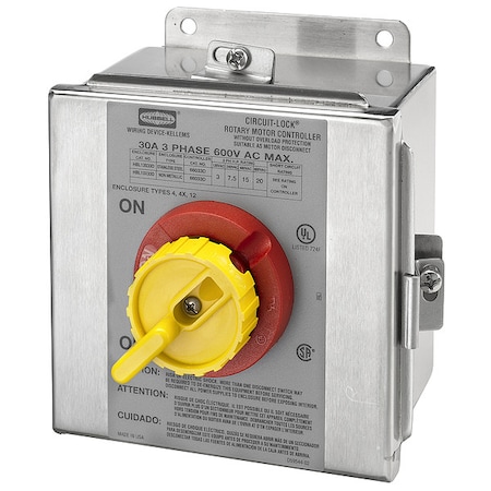 Disconnect Switch, 600 V, 3P, Indoor/Outdoor, Rotary Handle, Stainless Steel MPN:HBL13S33D