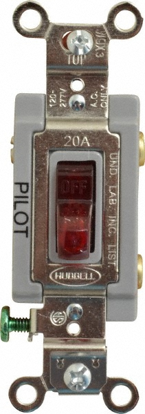 1 Pole, 120 VAC, 20 Amp, Residential Grade Toggle Wall Switch MPN:HBL1221PL
