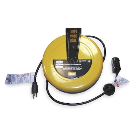 Cord Reel, NEMA 5-15R, 16 AWG, Yellow Reel Color, 25 ft Length, 1 Outlets MPN:HBLC25163C