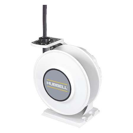Cord Reel With Hand Lamp, Spring Retracted, Flying Lead, 10 AWG, White Reel Color, 45 ft Length MPN:HBLI45103