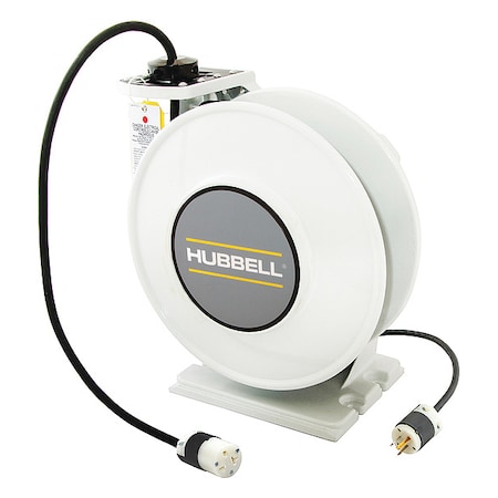 Cord Reel With Hand Lamp, Spring Retracted, NEMA 5-20R, 12 AWG, White Reel Color, 45 ft Length MPN:HBLI45123C20