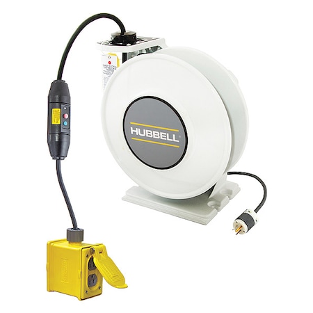Cord Reel With Hand Lamp, Spring Retracted, NEMA 5-20R, 12 AWG, White Reel Color, 45 ft Length MPN:HBLI45123GF220