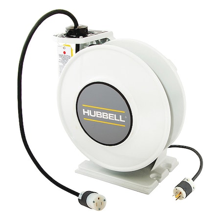 Cord Reel With Hand Lamp, Spring Retracted, NEMA 5-15R, 14 AWG, White Reel Color, 45 ft Length MPN:HBLI45143C15