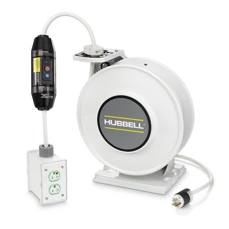 Cord Reel With Hand Lamp, Spring Retracted, Hospital Grade NEMA 5-20R, 12 AWG, White Reel Color MPN:HBLIWC45123GF220HG