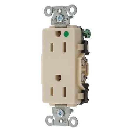 Straight Blade Receptacle, 5-15R, 15 A, 125V AC, 2 Pole, 3 Wire, Flush Mount, Grounded MPN:2172IV