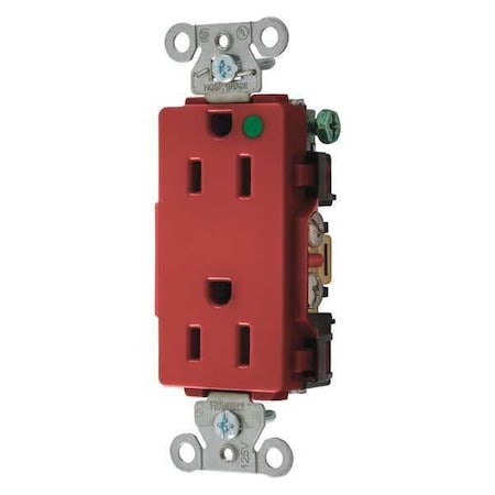 Straight Blade Receptacle, 5-15R, 15 A, 125V AC, 2 Pole, 3 Wire, Flush Mount, Grounded MPN:2172RED