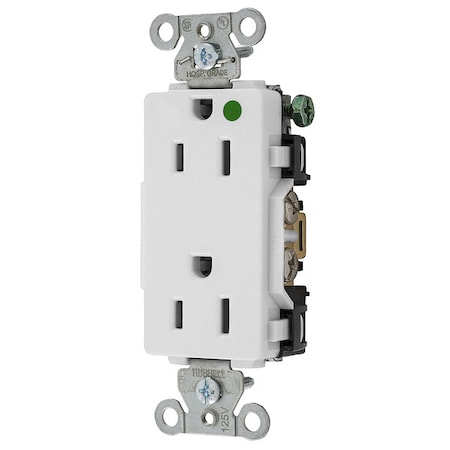 Straight Blade Receptacle, 5-15R, 15 A, 125V AC, 2 Pole, 3 Wire, Flush Mount, Grounded MPN:2172W