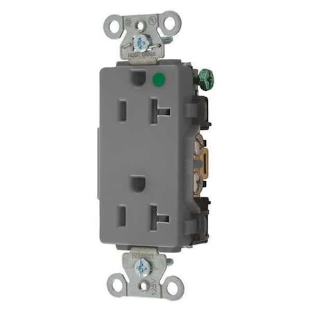 Straight Blade Receptacle, 5-20R, 20 A, 125V AC, 2 Pole, 3 Wire, Flush Mount, Grounded MPN:2182GY