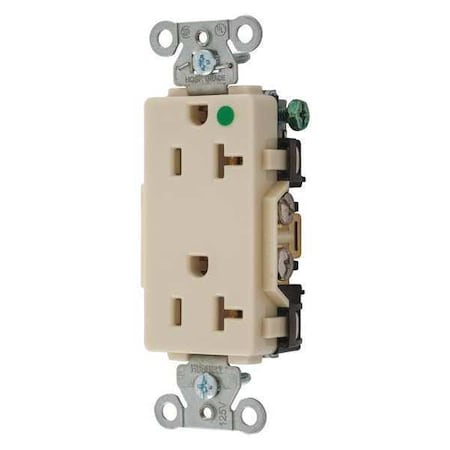 Straight Blade Receptacle, 5-20R, 20 A, 125V AC, 2 Pole, 3 Wire, Flush Mount, Grounded MPN:2182IV
