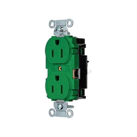 Straight Blade Receptacle, 5-15R, 15 A, 125V AC, 2 Pole, 3 Wire, Surface Mount, Grounded MPN:5252STGN