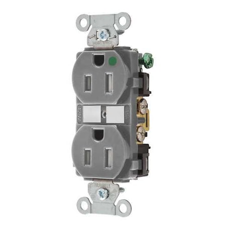 Straight Blade Receptacle, 5-15R, 15 A, 125V AC, 2 Pole, 3 Wire, Flush Mount, Grounded MPN:8200GYTRA