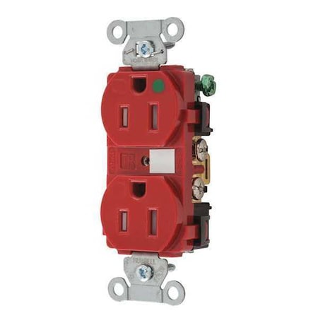 Straight Blade Receptacle, 5-15R, 15 A, 125V AC, 2 Pole, 3 Wire, Flush Mount, Grounded MPN:8200REDTRA