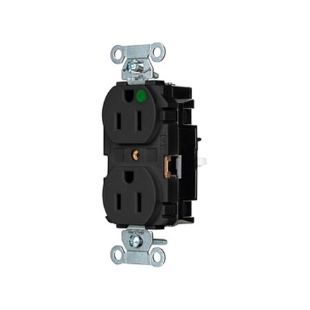 Straight Blade Receptacle, 5-15R, 15 A, 125V AC, 2 Pole, 3 Wire, Surface Mount, Grounded MPN:8200STBK