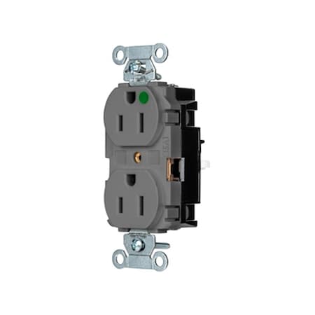 Straight Blade Receptacle, 5-15R, 15 A, 125V AC, 2 Pole, 3 Wire, Surface Mount, Grounded MPN:8200STGY