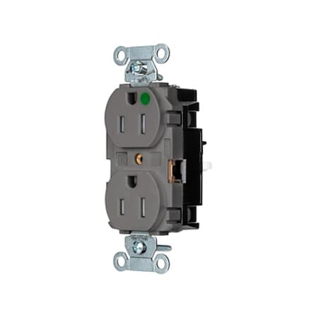 Straight Blade Receptacle, 5-15R, 15 A, 125V AC, 2 Pole, 3 Wire, Surface Mount, Grounded MPN:8200STGYTR