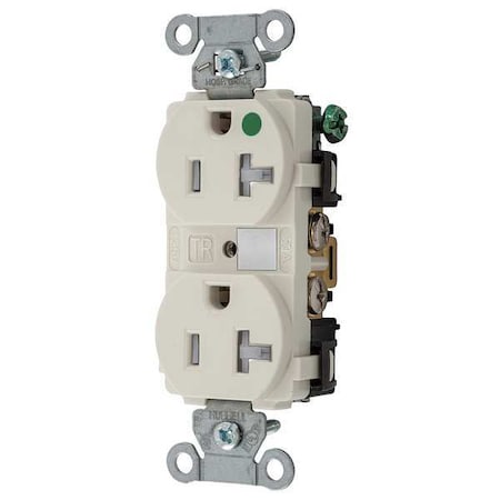 Duplex Straight Blade Receptacle, 5-20R, 20 A, 125V AC, 2 Pole, 3 Wire, Flush Mount, Grounded MPN:8300LATRA