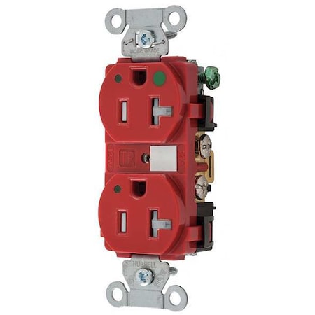 Duplex Straight Blade Receptacle, 5-20R, 20 A, 125V AC, 2 Pole, 3 Wire, Flush Mount, Grounded MPN:8300REDLTRA