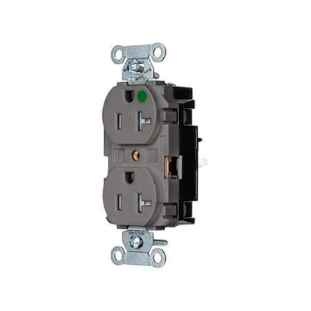 Straight Blade Receptacle, 5-20R, 20 A, 125V AC, 2 Pole, 3 Wire, Surface Mount, Grounded MPN:8300STGYTR