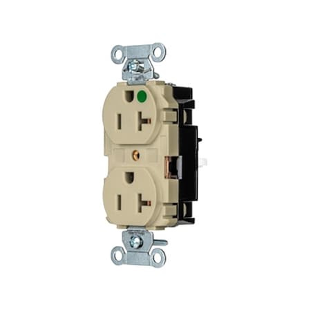 Duplex Straight Blade Receptacle, 5-20R, 20 A, 125V AC, 2 Pole, 3 Wire, Surface Mount, Grounded MPN:8300STI