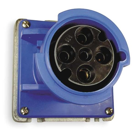 Watertight Pin & Sleeve Receptacle, 60 A, 250V AC, Three Phase, 3 Pole, IEC Grounding, Blue MPN:A460R9