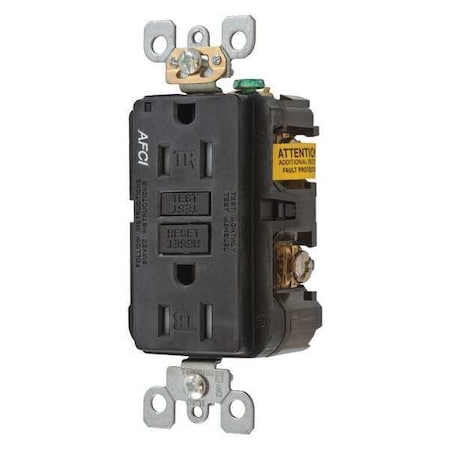 Duplex Straight Blade Receptacle, 5-15R, 15 A, 125V AC, 2 Pole, 3 Wire, Flush Mount, Grounded MPN:AFR15TRBK
