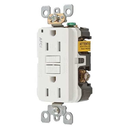 Straight Blade Receptacle, 5-15R, 15 A, 125V AC, 2 Pole, 3 Wire, Flush Mount, Grounded MPN:AFR15TRW