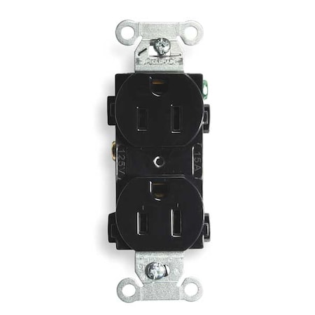 Straight Blade Receptacle, 5-15R, 15 A, 125V AC, 2 Pole, 3 Wire, Flush Mount, Grounded MPN:BR15BLK