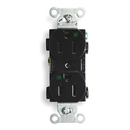 Straight Blade Receptacle, 5-15R, 15 A, 125V AC, 2 Pole, 3 Wire, Flush Mount, Grounded MPN:BR15BLKWR