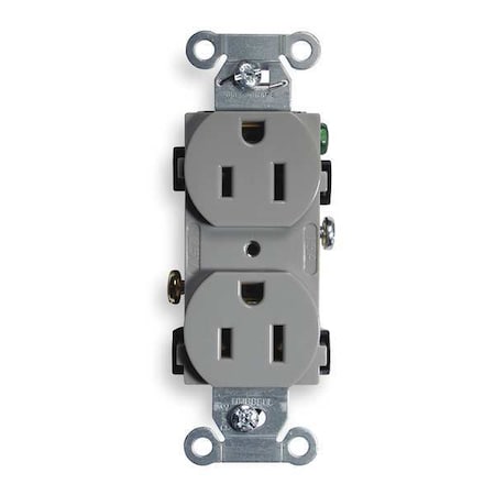 Straight Blade Receptacle, 5-15R, 15 A, 125V AC, 2 Pole, 3 Wire, Flush Mount, Grounded MPN:BR15GRY