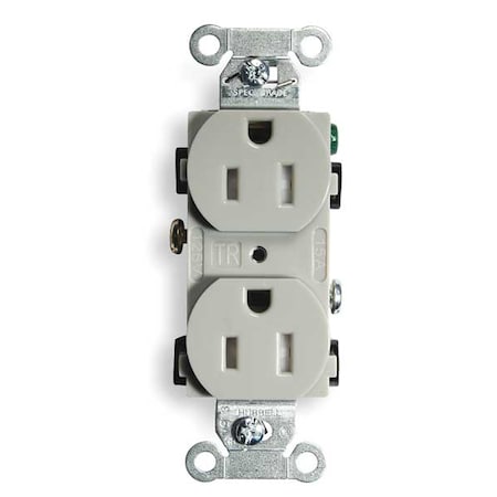 Duplex Straight Blade Receptacle, 5-15R, 15 A, 125V AC, 2 Pole, 3 Wire, Flush Mount, Grounded MPN:BR15GRYTR