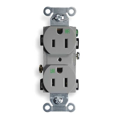 Straight Blade Receptacle, 5-15R, 15 A, 125V AC, 2 Pole, 3 Wire, Flush Mount, Grounded MPN:BR15GRYWR