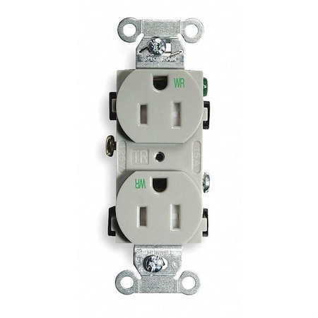 Straight Blade Receptacle, 5-15R, 15 A, 125V AC, 2 Pole, 3 Wire, Flush Mount, Grounded MPN:BR15GRYWRTR