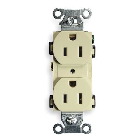 Straight Blade Receptacle, 5-15R, 15 A, 125V AC, 2 Pole, 3 Wire, Flush Mount, Grounded MPN:BR15I