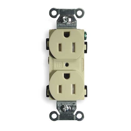 Duplex Straight Blade Receptacle, 5-15R, 15 A, 125V AC, 2 Pole, 3 Wire, Flush Mount, Grounded MPN:BR15ITR